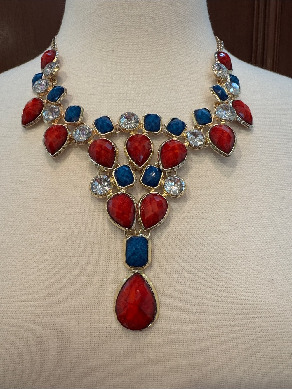 Amrita Singh Red, Blue & Clear Gem Statement Necklace